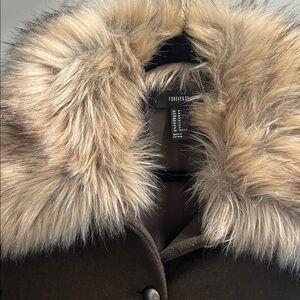 Forever 21 Dark Brown Jacket with Plush Fur Trim